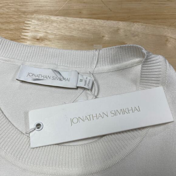 Jonathan Simkhai NWT Mandy Cut Out Cold Shoulder Ribbed Sweater Top White Size M - Picture 6 of 11